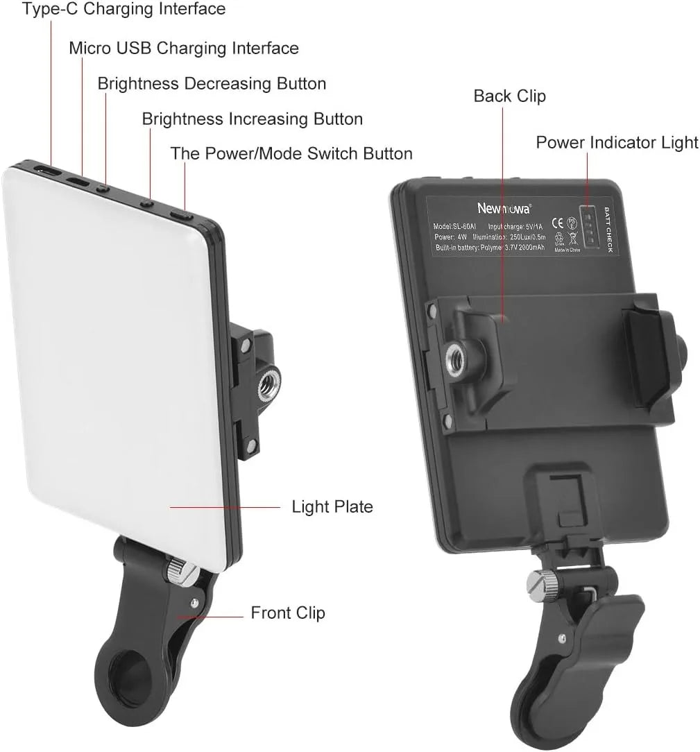 lampe led portable blanche moderne clip avant diffusion direct brightness buttons charge interfaces