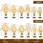 ampoule edison filamente spiral dorée vintage 360° lumens e27 transparente