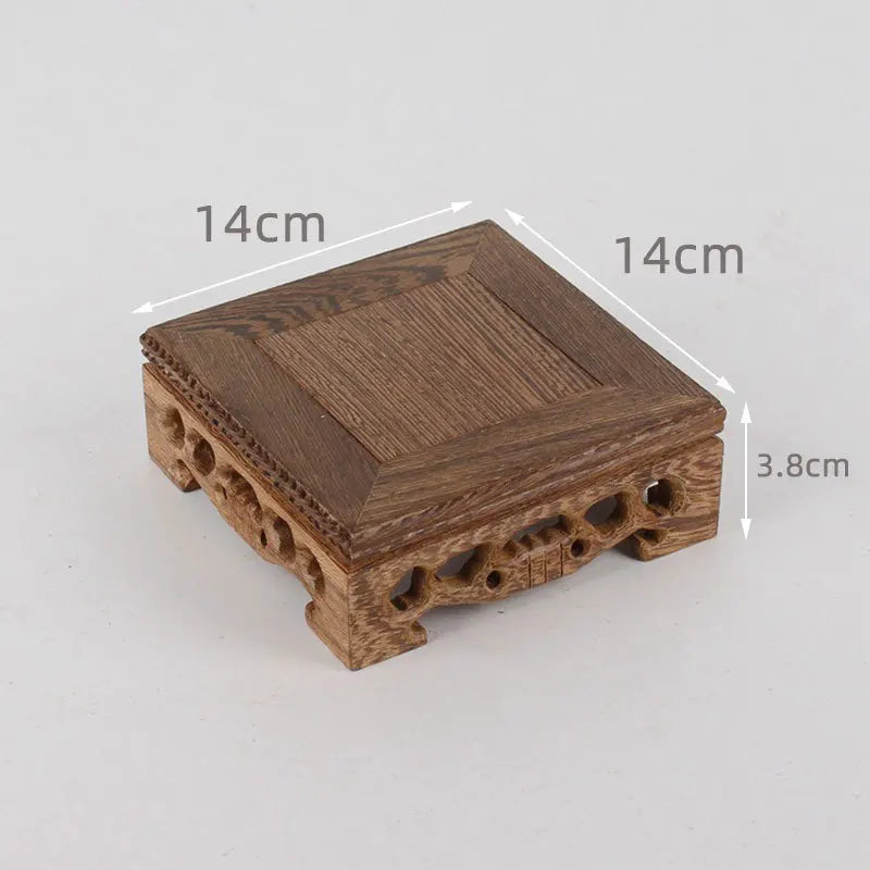 support présentation bois marron foncé figurines moines feng shui artisanal