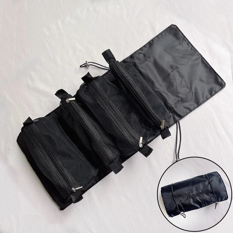 Sac cosmétiques multi usages pliable rose clair moderne poignée dorée fermeture glissière