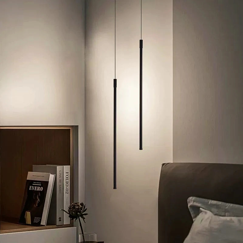 lampe suspendue moderne noir minimaliste pendentif cordon flux lumineux salon chambrehôtel