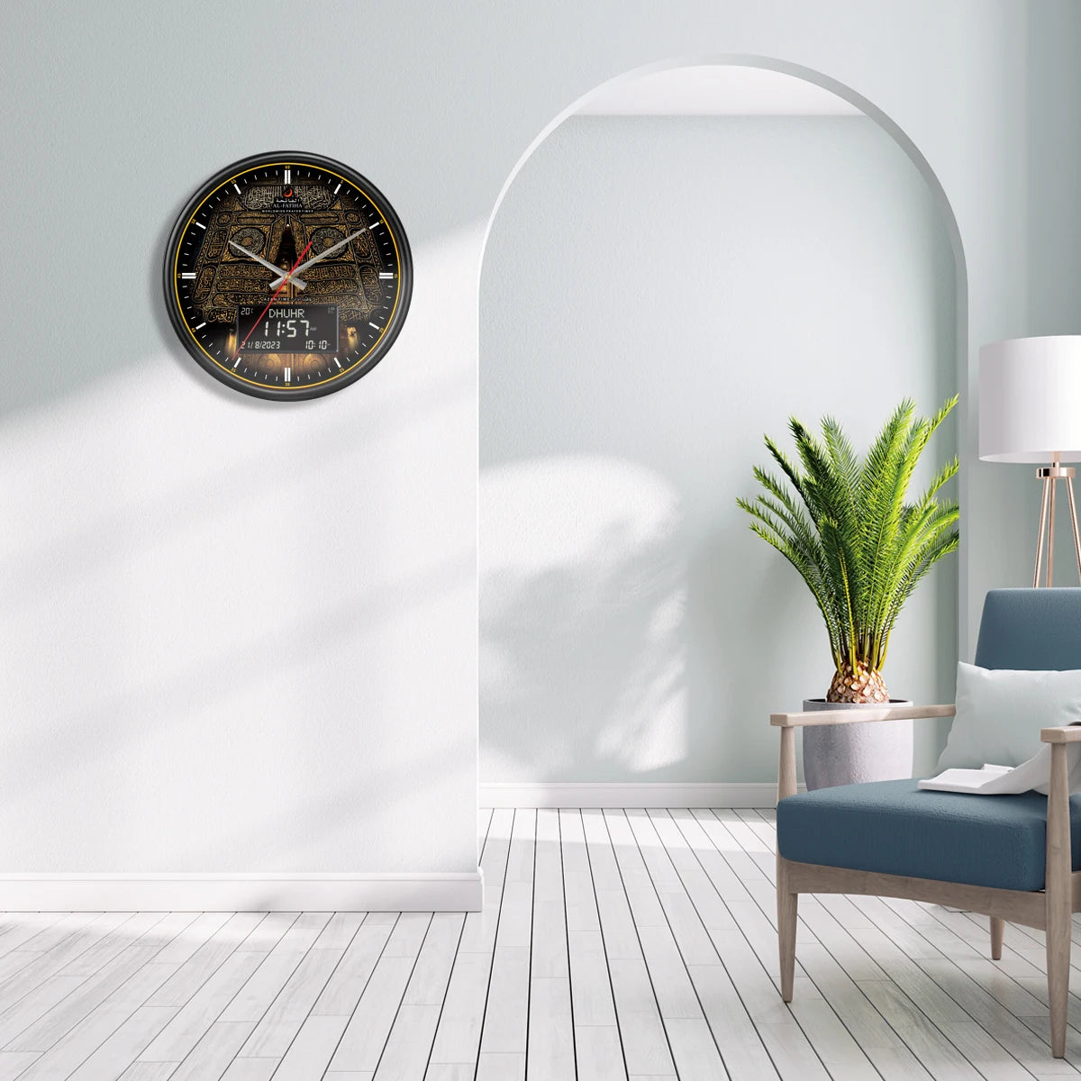 horloge murale moderne horaire azan calendrier hijri affichage numérique analogique İslam motifs