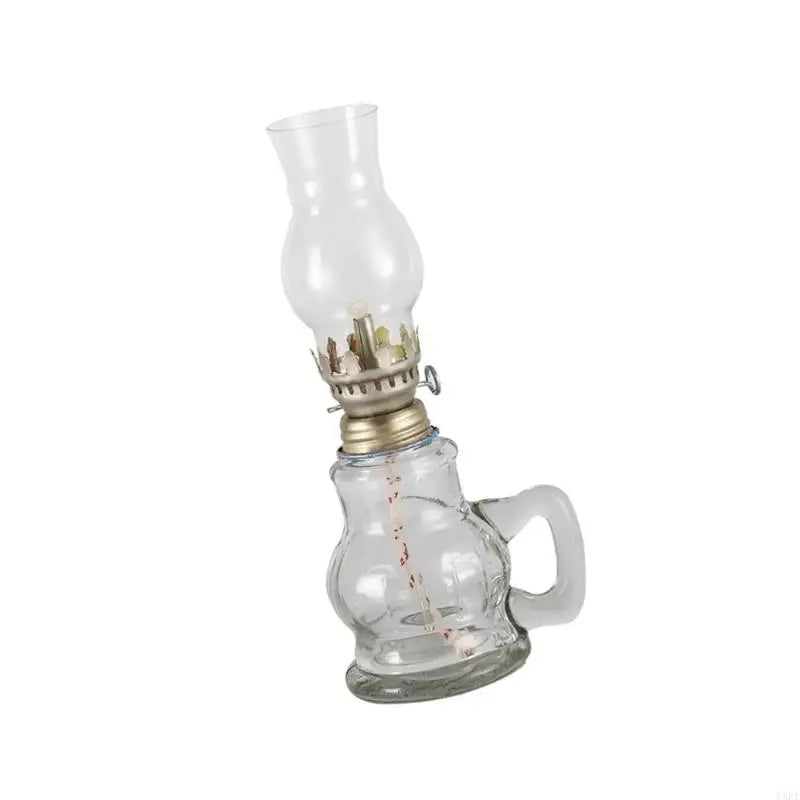 lampe huile vintage transparente vert clair motif floral rustic ambiance chaleureuse poignée base diffuseur