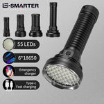 torche led rechargeable 50w intense 500m lumiere blanche noire robuste camping pêche