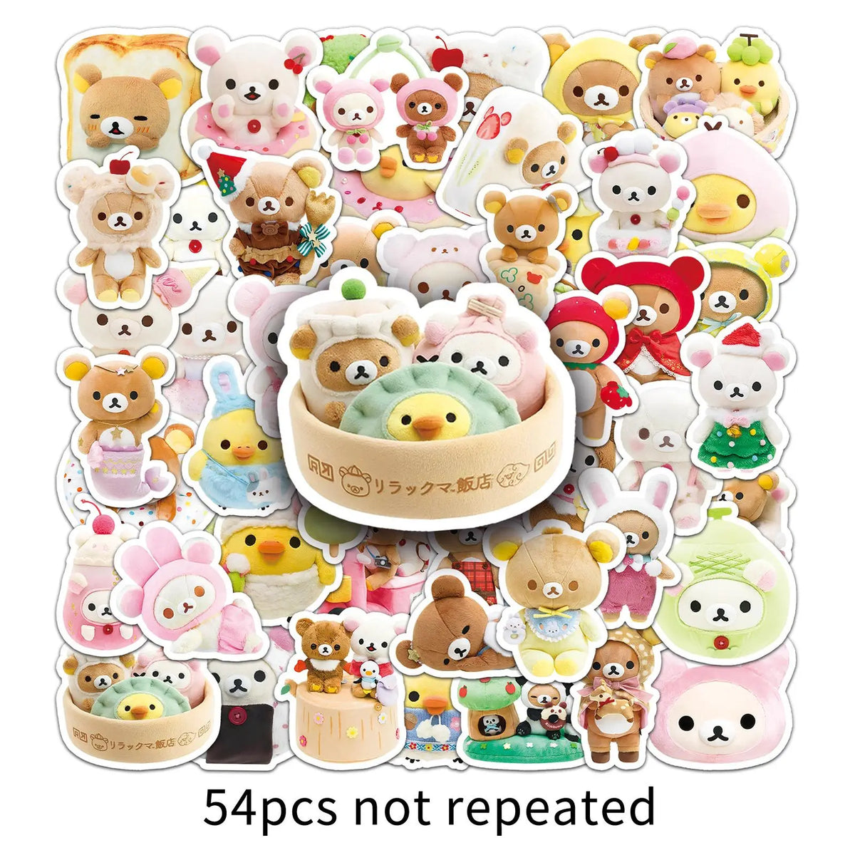 stickers mignons dessins animés personnages gâteaux fruits vêtements opaques collection 54 pièces variées colorées