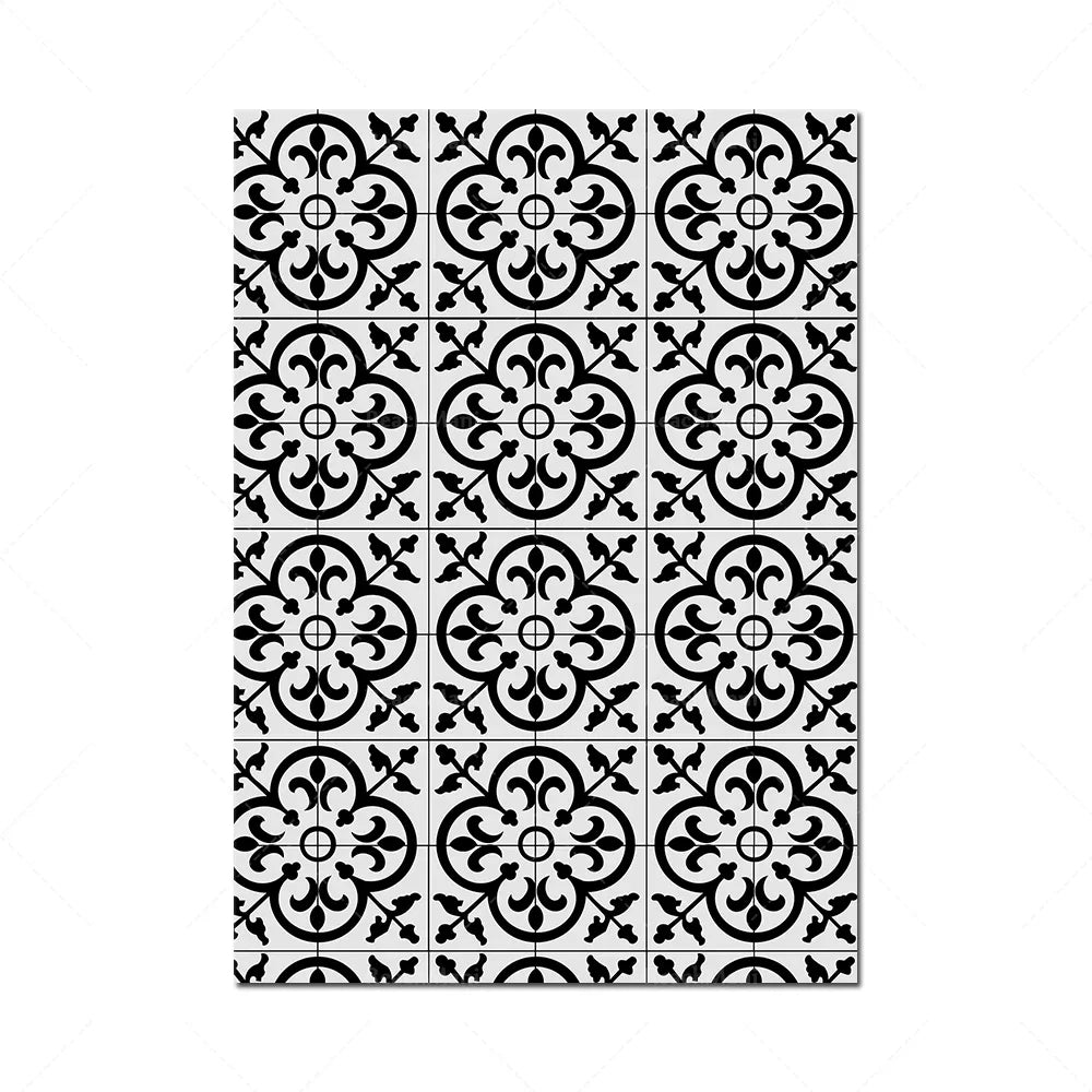 Motifs décoratifs noirs et blancs formant un damier élégant.