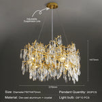 lampe suspendue or cristal moderne branches dorées pendeloques transparentes chambre salon