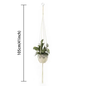support plante suspendue macramé boho panier blanc noeuds réguliers artisanal pot fleuri