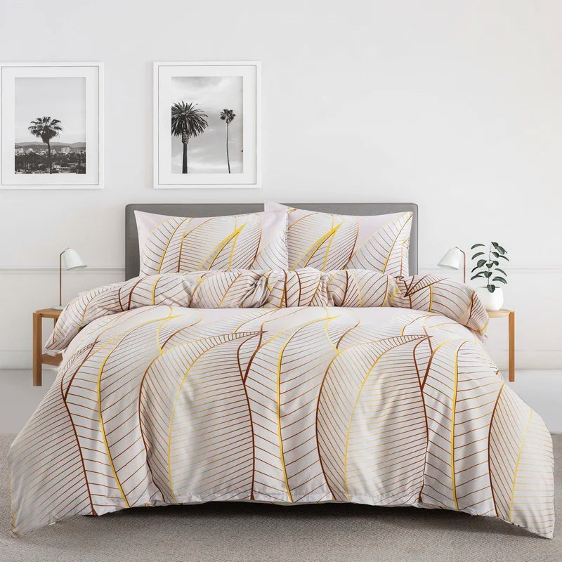 Housse de couette feuille d'or motif tropical beige