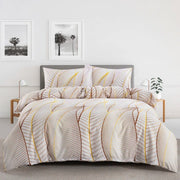 housse couette motif feuille moderne rose pâle beige jaune doré microfibre douce literie élégante