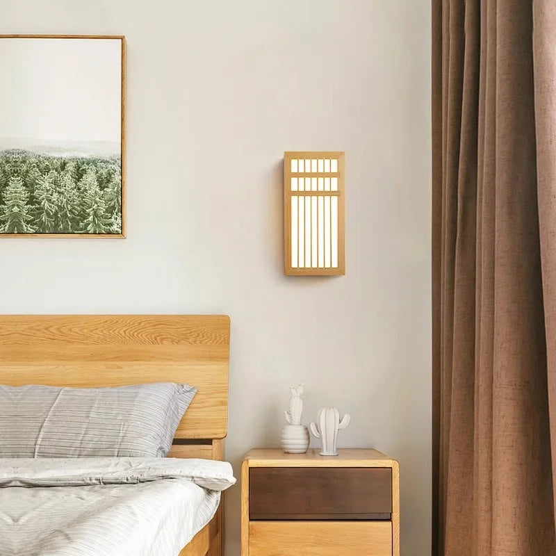 applique murale bois japonaise zen éclairage salon chambre semi translucide LED