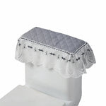 couvre seize toilette brodé bleu marine blanc élégant classique tissu épais plis franges