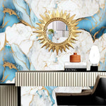 papier peint autoadhésif marbre moderne blanc bleu doré résistant humidité sans formaldéhyde
