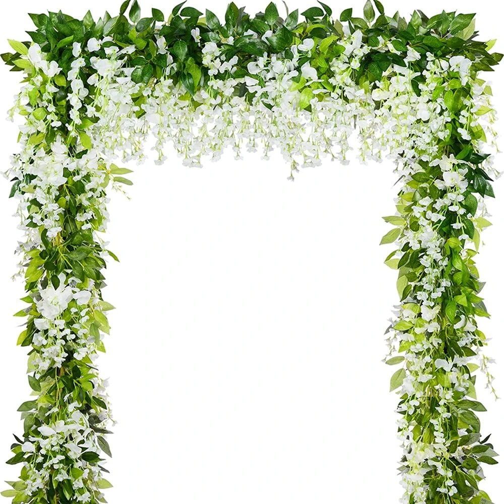 Guirlande fleurs artificielles hortensia vert blanc rose violet mariage intérieur
