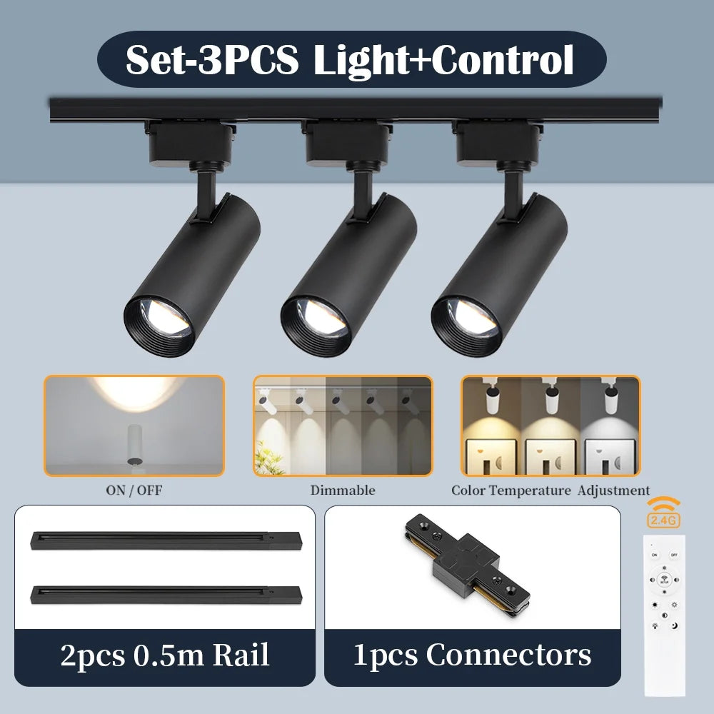 spots led modernes noir blanc télécommande dimmable ensembles complets rail