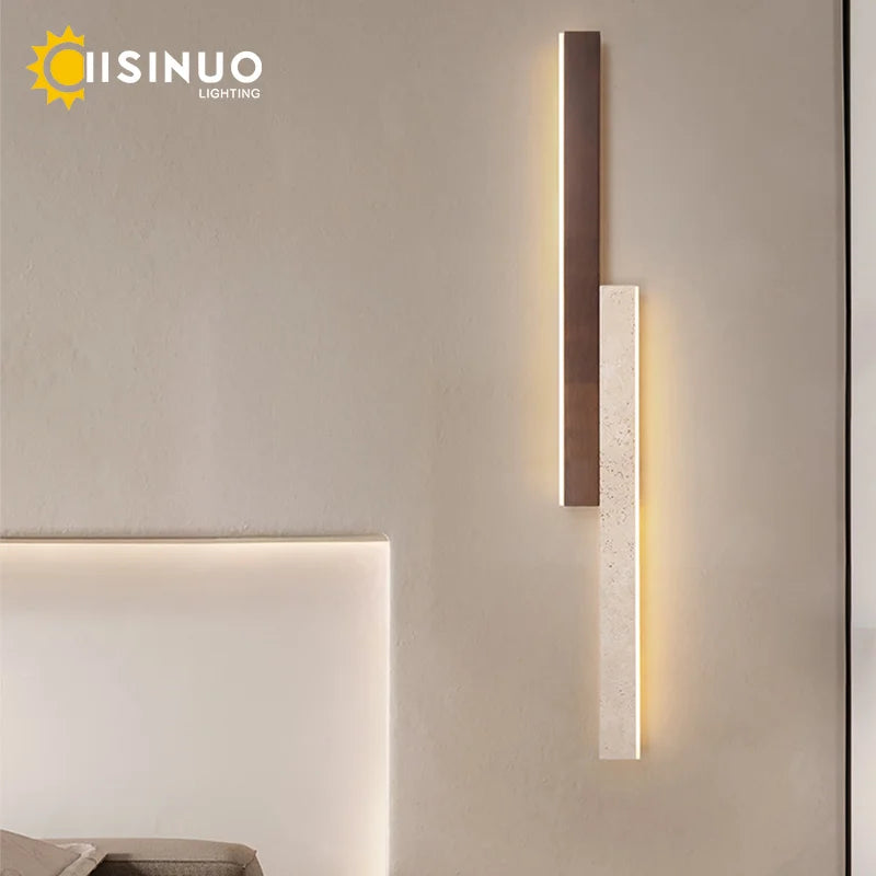 applique murale moderne pierre naturelle marron foncé led mur 130cm cuisine chambre salon