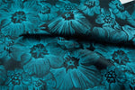 tissu polyester bleu vert fleurs grandes moderne opacité résistant couture bricolage Jacquard 150cm