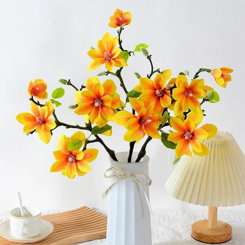 bouquet artificiel orange rose blanc magnolias naturel decoration intérieure fleurs artificielles maison salon entrée