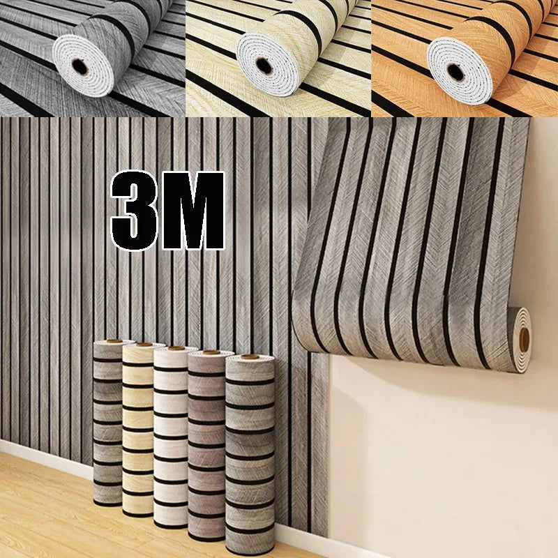 panneau décoratif auto adhésif moderne rayures horizontales beige noir résistant l'eau intérieur