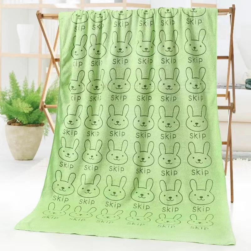 grande serviette bain microfibre enfant motif lapin doux absorbante séchage rapide coton