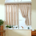 rideau polyester texture lin classique beige clair opacité ruban fixation pompons chambre cuisine
