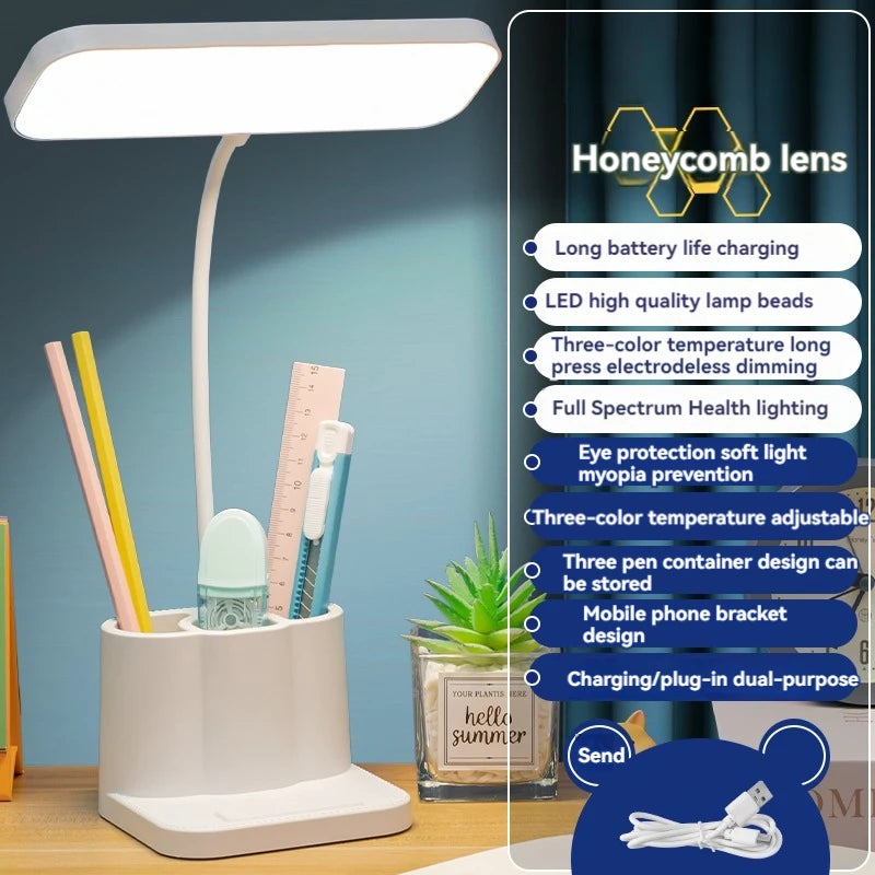lampe rechargeable moderne pot crayons support smartphone blanc mat étudiants chambre
