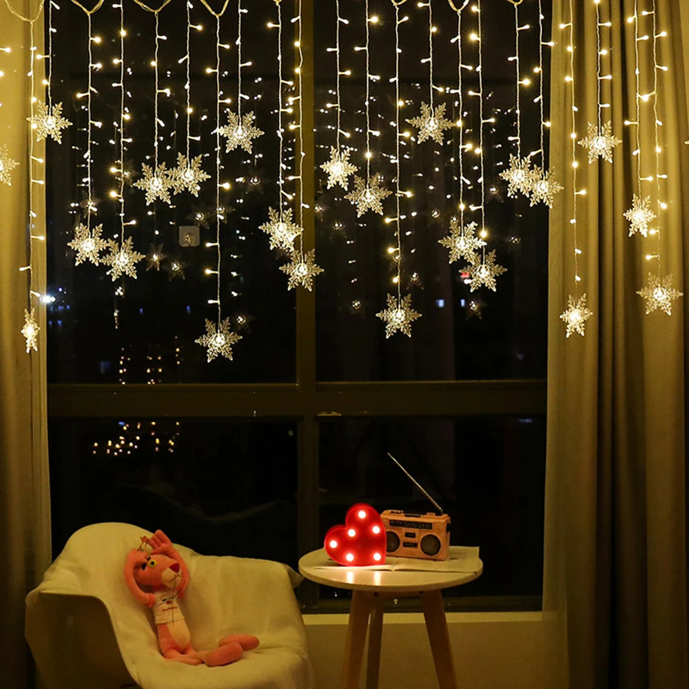 guirlande lumineuse flocons neige blanc multicolore moderne modes 3m5 96 led decoration festiveextérieurintérieur