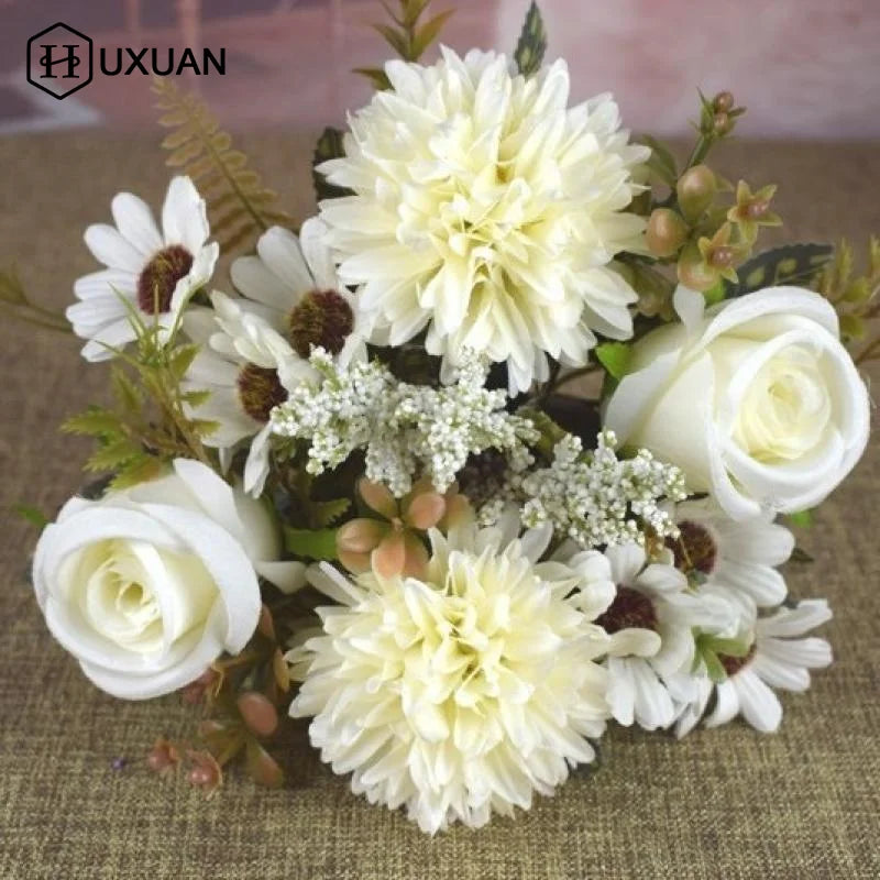 bouquet fleurs artificielles vintage intérieur décoration maison rouge blanc rose orange marron