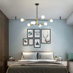 chandelier moderne globes blancs noir minimaliste led lumiereintérieur aluminium fixe