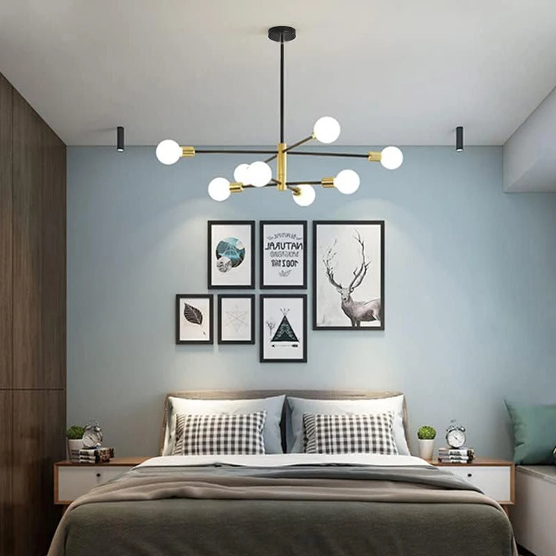chandelier moderne globes blancs noir minimaliste led lumiereintérieur aluminium fixe