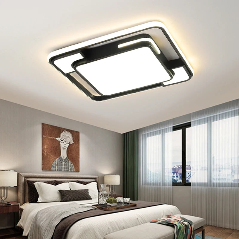 plafonnier led moderne minimaliste noir blanc argenté fixe lumineux rectangle cadre opaque