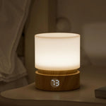 lampe chevet veilleuse led rechargeable blanc texture bois moderne tactile sans fil recharge usb