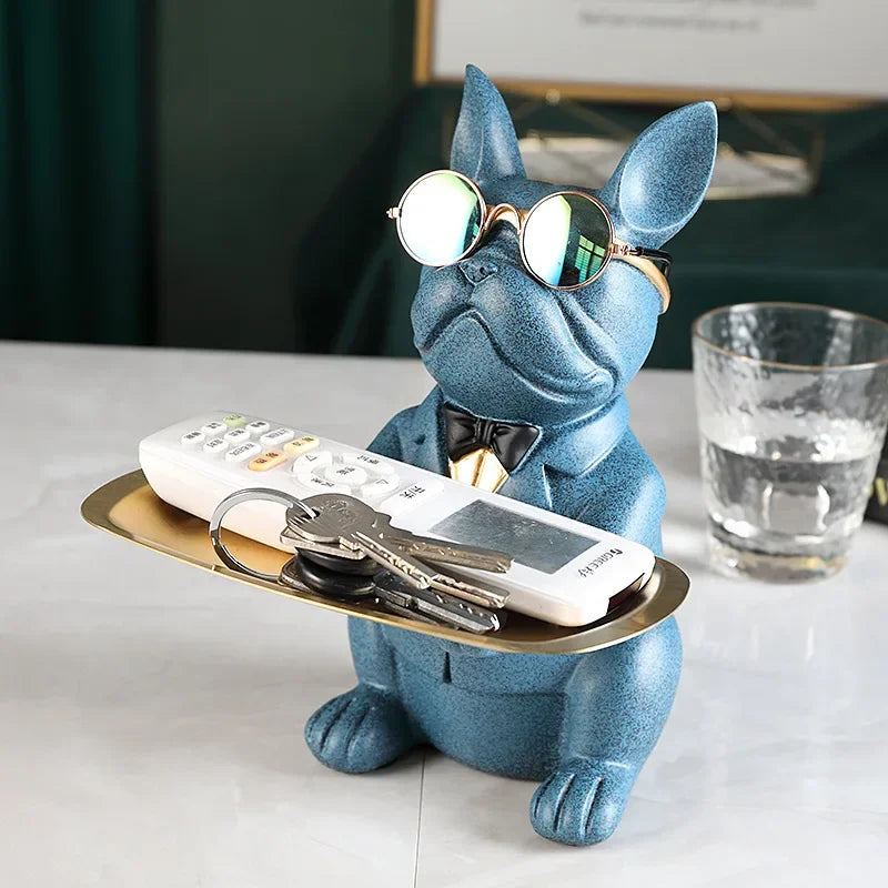statue animaux chien résine moderne bleu vert noir gris décoration organisation ornement cadeau