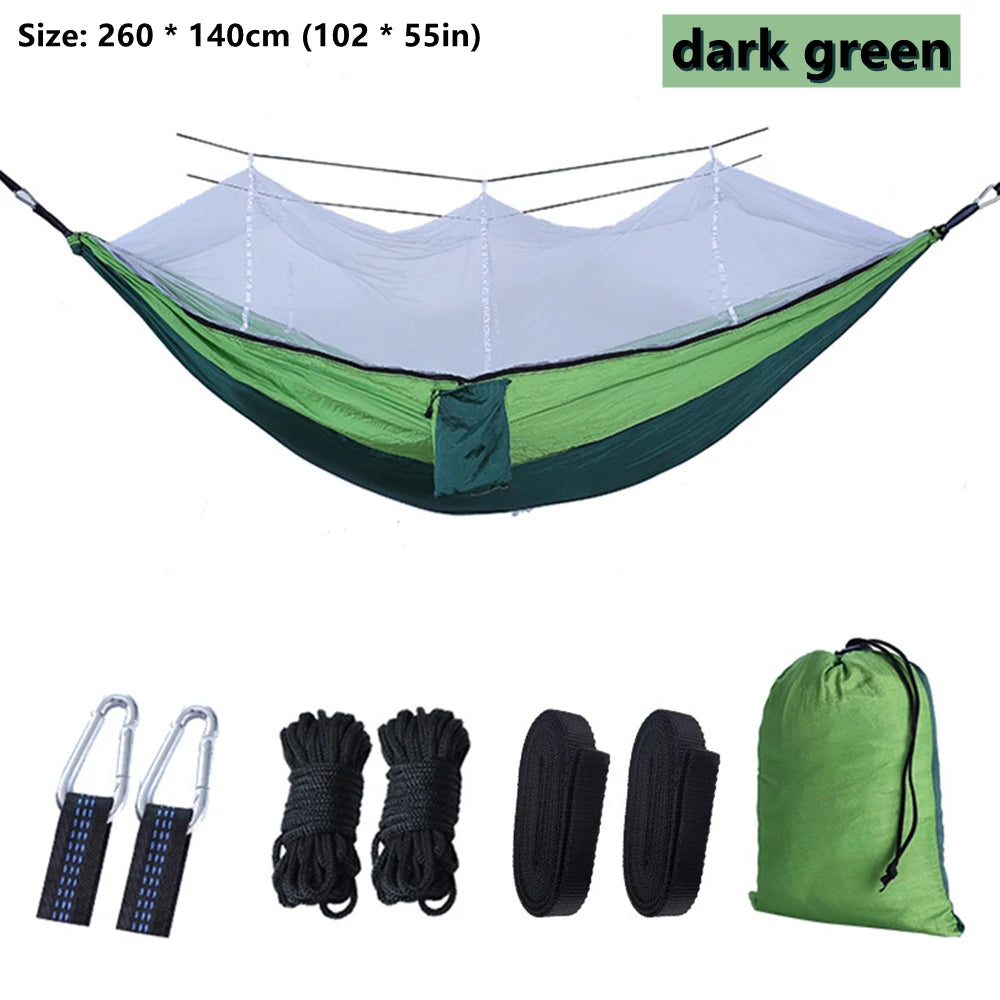 hamac double moustiquaire vert olive blanc tissu confortable transparent pratique léger