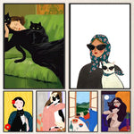 Affiche abstraite autocollante femme oiseau chat