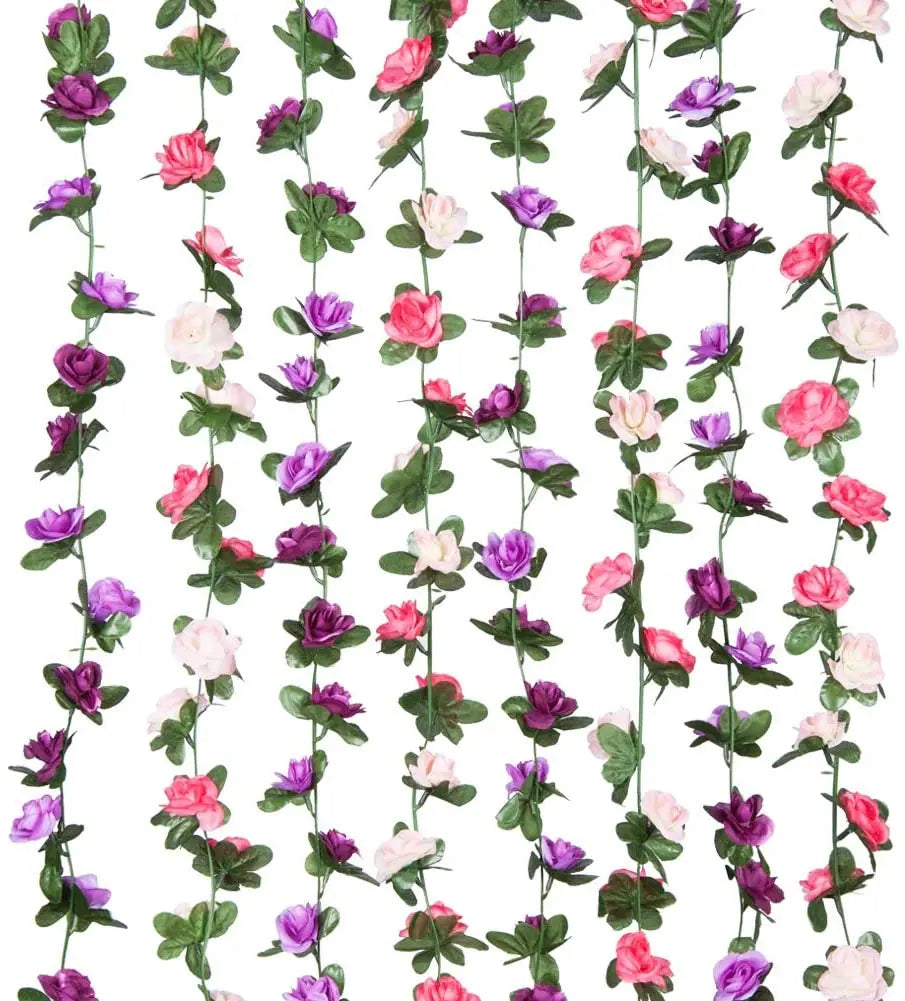 guirlande fleurs artificielles roses violettes blanches feuilles vertes décoration mariage romantiqueextérieur büro fête
