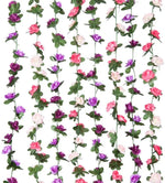 guirlande fleurs artificielles roses violettes blanches feuilles vertes décoration mariage romantiqueextérieur büro fête