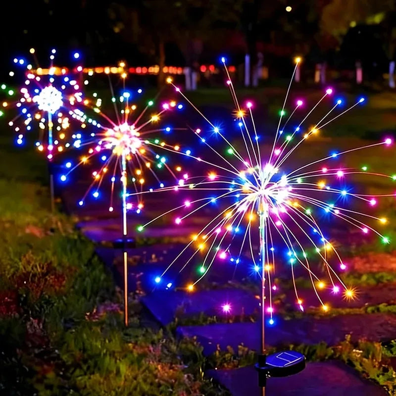 lumières solaires feux d'artifice multicolores modernes extérieures détecteur mouvement led autonomes festive vacances