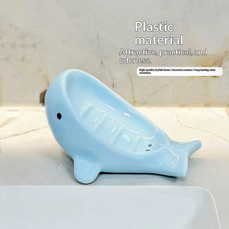 support savon baleine bleu clair blanc moderne lisse brillant salle bain