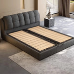 lit moderne gris velours tête matelas coussins tapis tringles chambre accessoires bois
