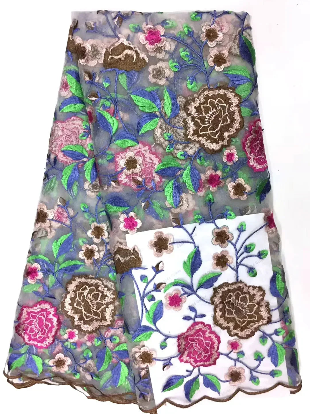 tissu africain dentelle verte brodée floral transparent élégant robe haute qualité yards
