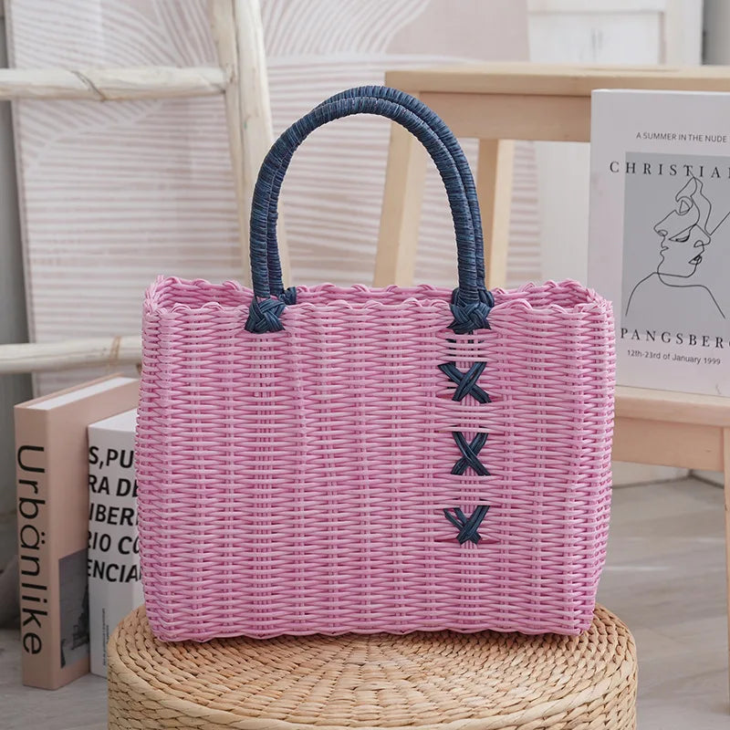 panier osier réutilisable vert rose moderne chic poignées détachables respectueux environnement utilisation multiple