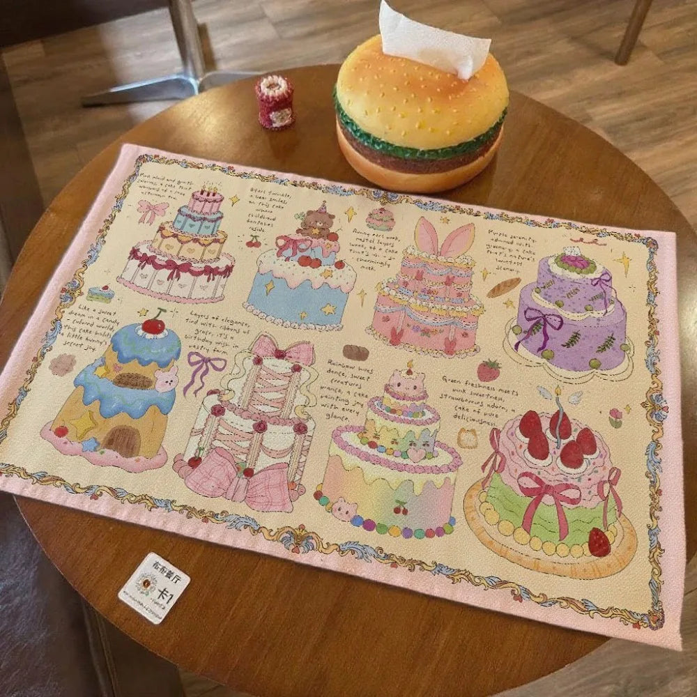 nappes décoratives kawaii fleurs gâteaux multicolores table fêtes extérieur