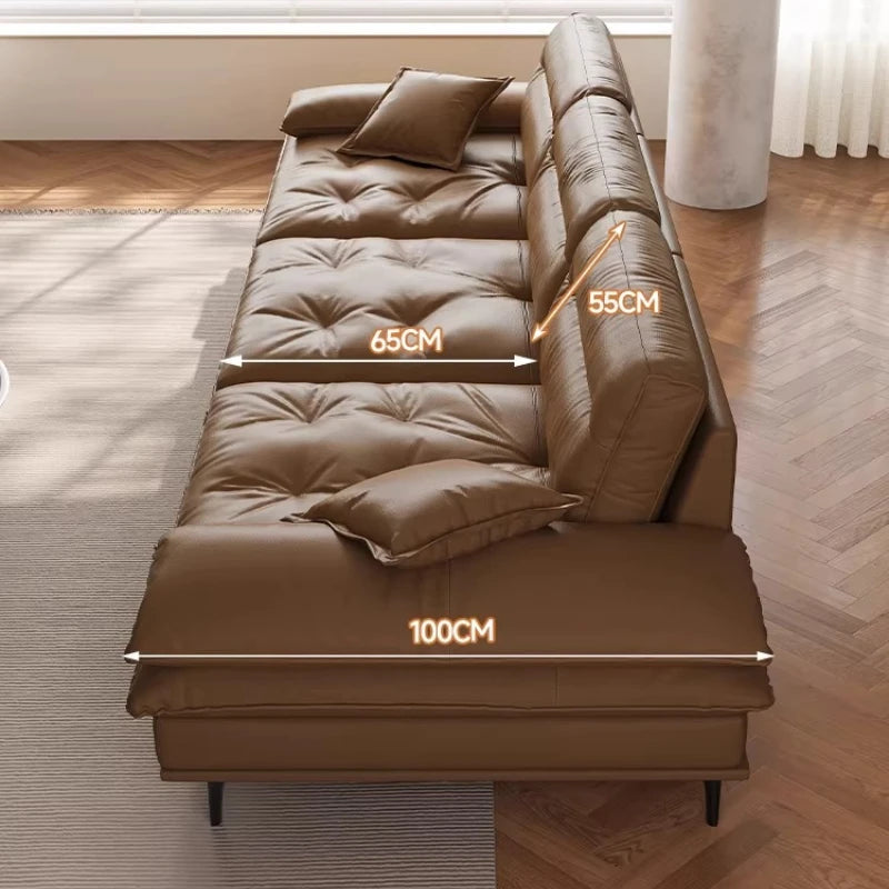 canapé moderne marron clair simili cuir pieds noirs coussins marrons table basse 190cm assemblage