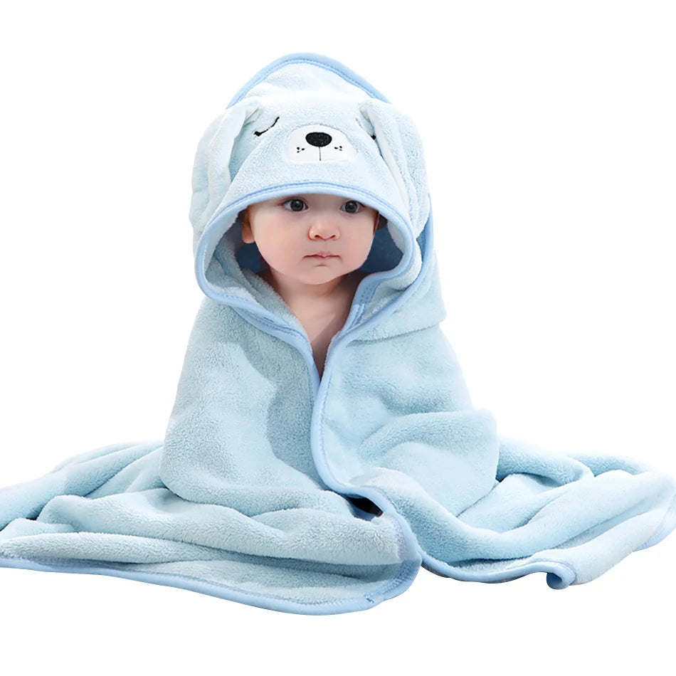 serviette bébé capuche animaux motifs doux microfibre brodés marron bleu gris rose verte