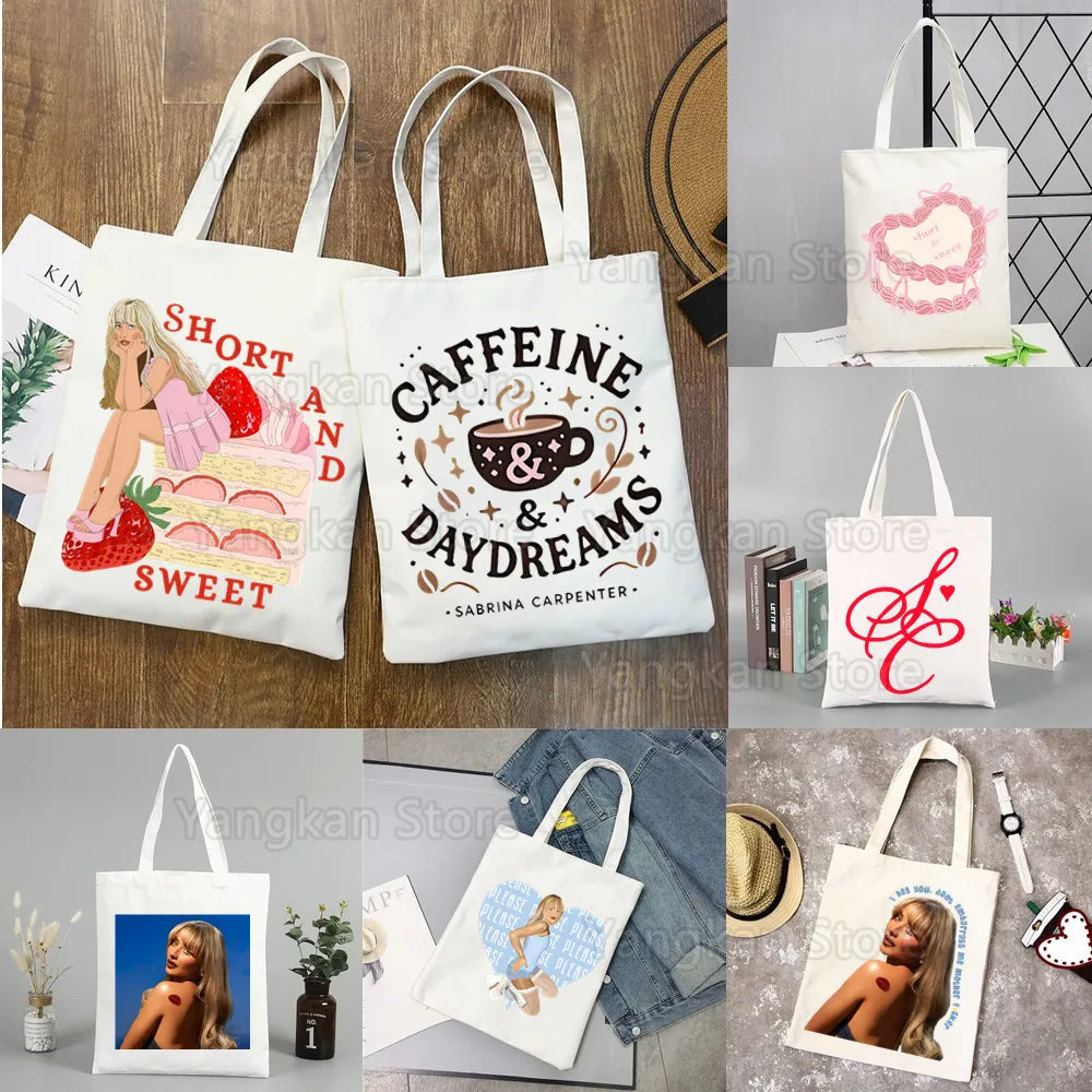 sac main toile blanc dessins animés poignées détachables moderne casual