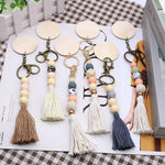 porte clés boho chic rondes frange bois blanc gris beige marronclair