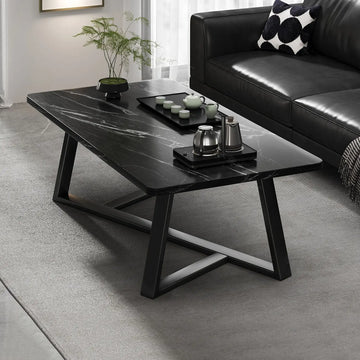table basse moderne marbre blanc rectangle pieds métal assemblage facile salon 60cm 120cm