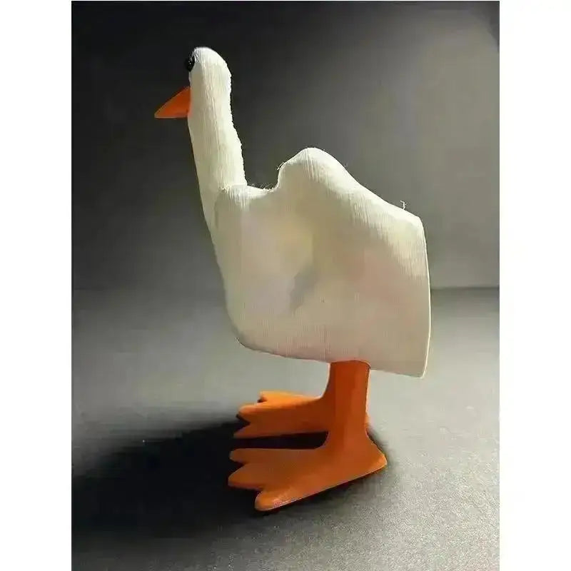 statue canard doigt levé résine blanche orange humour provocateur jardin intérieur decoration art maison
