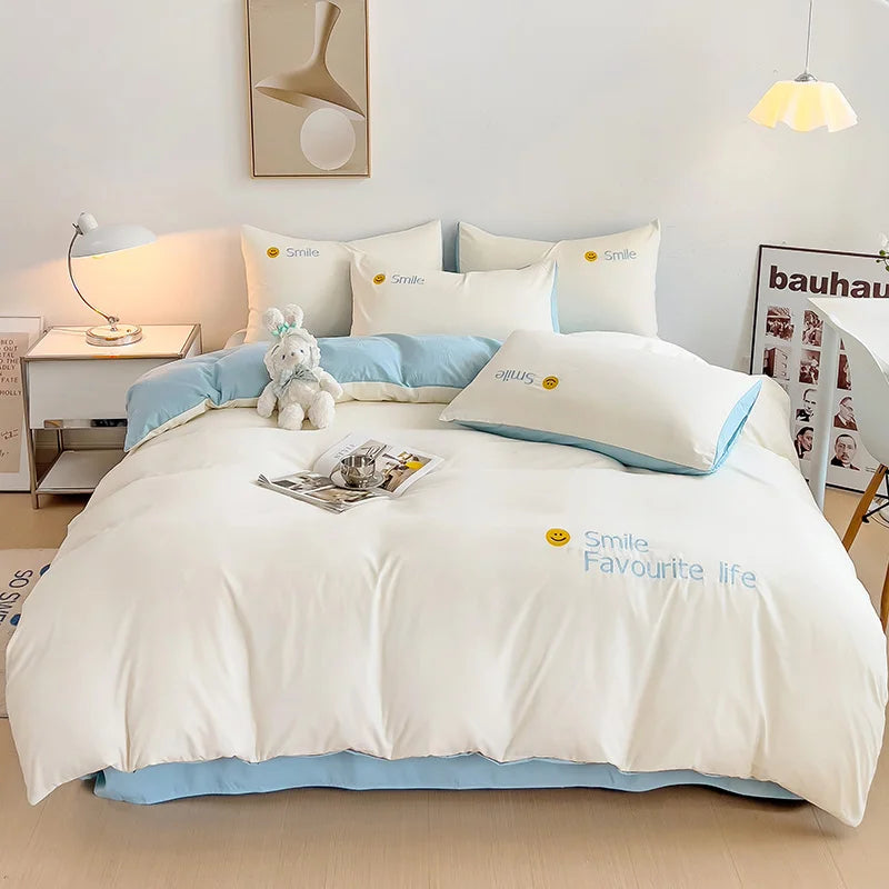 Détail de la housse de couette en coton lavé style coréen